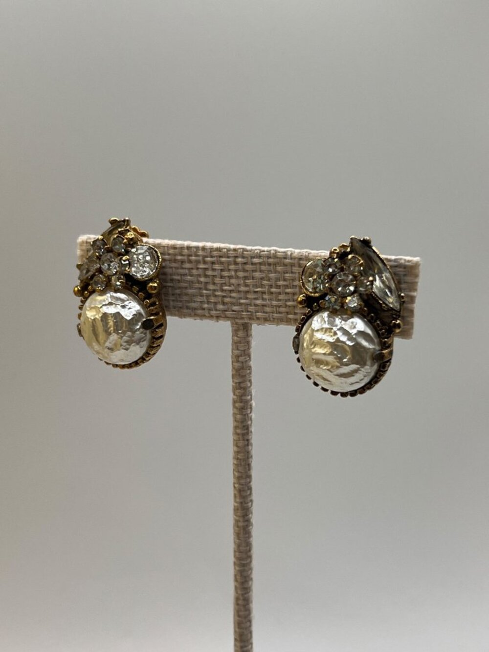 Miriam Haskell-Style Faux Pearl & Crystal Clip-On Earrings
